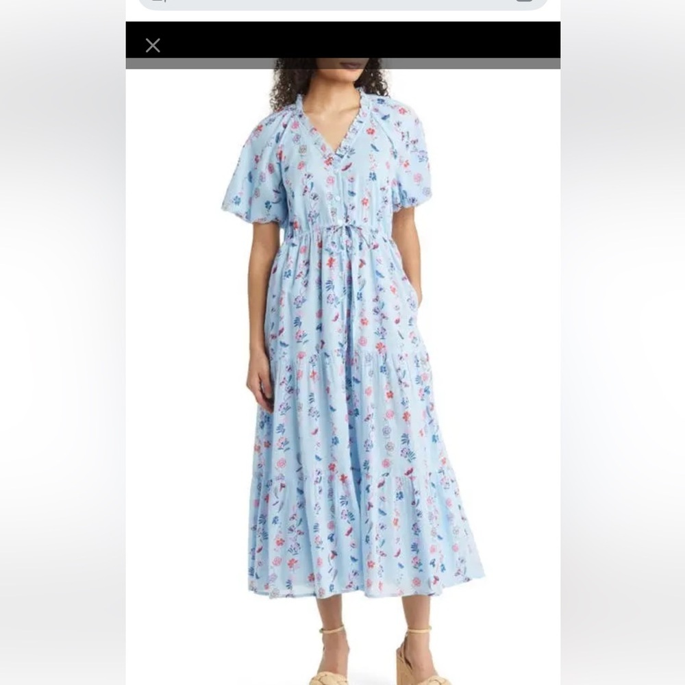 Banjanan FlLight Blue Floral Print Tiered Maxi Dress Women’s Medium